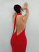 Shein Aloruh Elegante vestido rojo de verano sin espalda con cuello halter para mujer - Quierox - Tienda Online