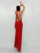 Shein Aloruh Elegante vestido rojo de verano sin espalda con cuello halter para mujer - Quierox - Tienda Online