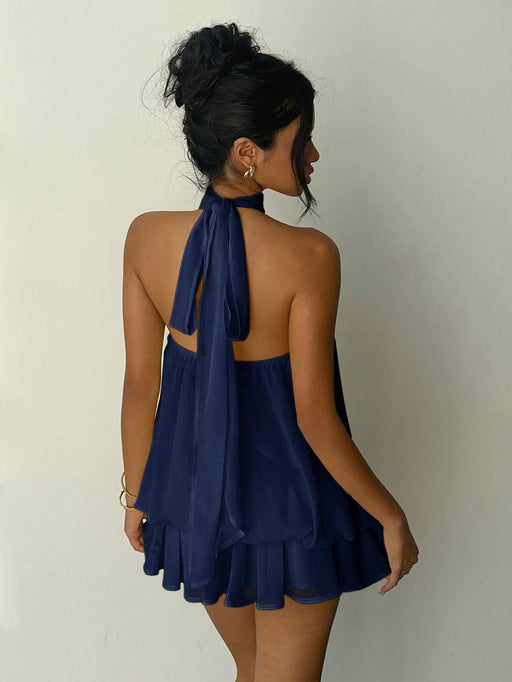 SHEIN Aloruh Vestido mini elegante de mujer con cuello halter y lazo - Quierox - Tienda Online