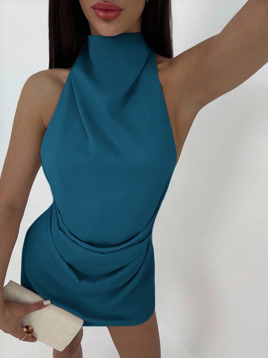 SHEIN Aloruh Vestido mini plisado con espalda descubierta y lazada - Quierox - Tienda Online