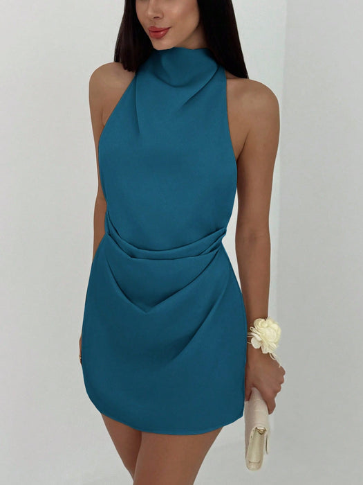 SHEIN Aloruh Vestido mini plisado con espalda descubierta y lazada - Quierox - Tienda Online