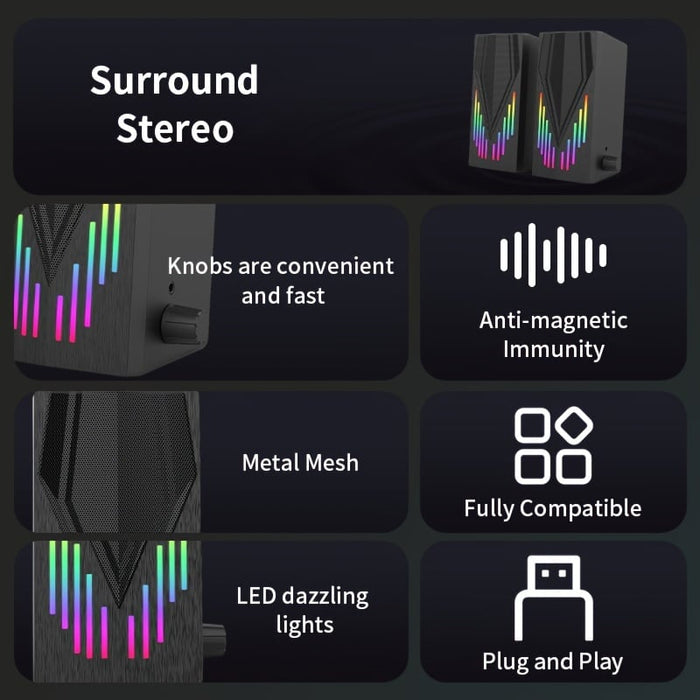 Shein Altavoz de escritorio RGB con sonido estéreo (alimentación USB / audio auxiliar de 3,5 mm) [E - 1065] - Quierox - Tienda Online