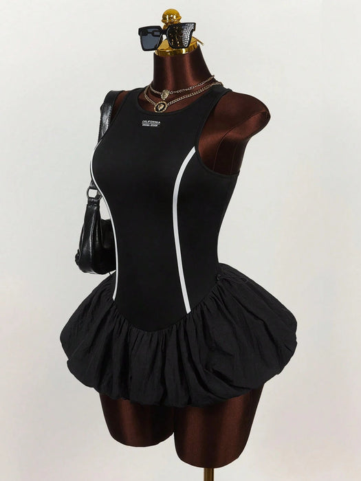 Shein Amplova Minivestido fruncido con decoración y lazo de cinta color block - Quierox - Tienda Online