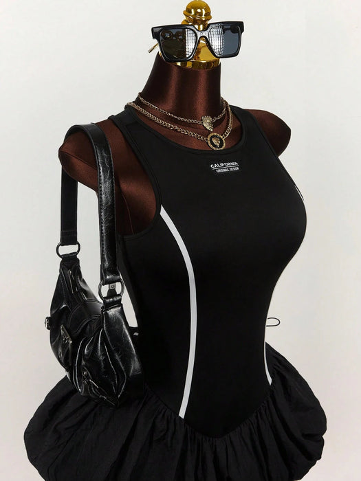 Shein Amplova Minivestido fruncido con decoración y lazo de cinta color block - Quierox - Tienda Online