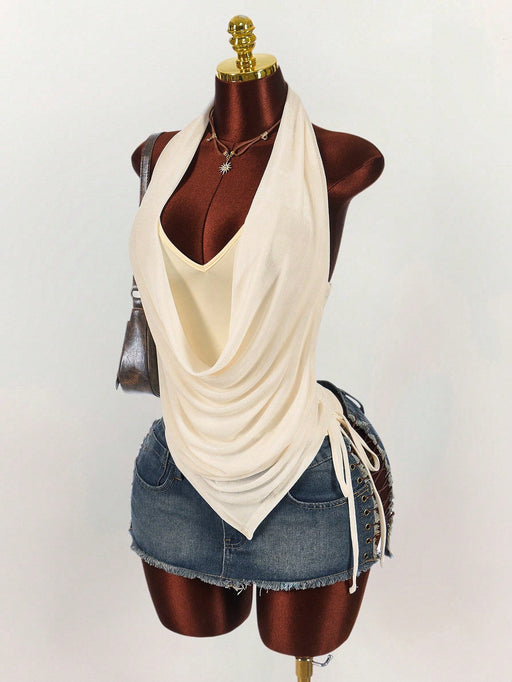 Shein Amplova Y2K Blusa de mujer con cuello drapeado y doble capa, dobladillo asimétrico y fruncido lateral - Quierox - Tienda Online