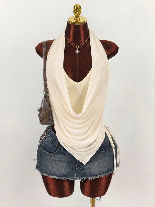 Shein Amplova Y2K Blusa de mujer con cuello drapeado y doble capa, dobladillo asimétrico y fruncido lateral - Quierox - Tienda Online