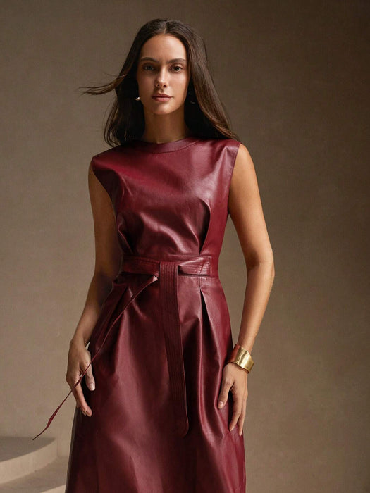 SHEIN Anewsta Vestido maxi de mujer de cuello redondo sin mangas de color - Quierox - Tienda Online