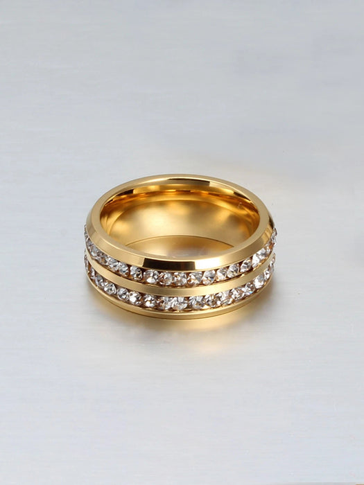 SHEIN Anillo de acero inoxidable con doble fila de circonitas cúbicas para hombre - Quierox - Tienda Online