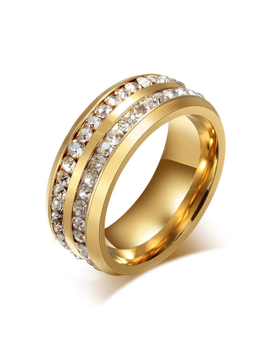 SHEIN Anillo de acero inoxidable con doble fila de circonitas cúbicas para hombre - Quierox - Tienda Online