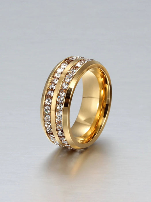 SHEIN Anillo de acero inoxidable con doble fila de circonitas cúbicas para hombre - Quierox - Tienda Online