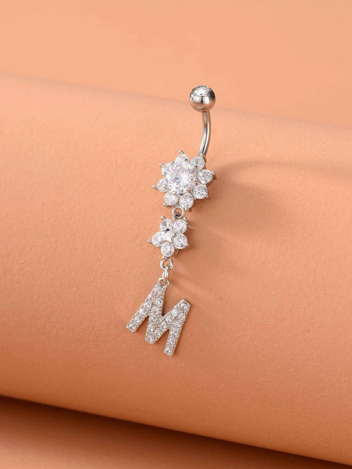 Shein Anillo de ombligo con dije de letra de diamantes de imitación - Quierox - Tienda Online