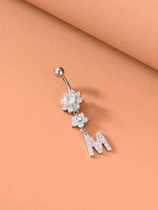 Shein Anillo de ombligo con dije de letra de diamantes de imitación - Quierox - Tienda Online