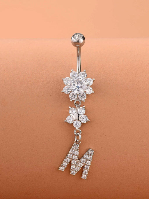 Shein Anillo de ombligo con dije de letra de diamantes de imitación - Quierox - Tienda Online