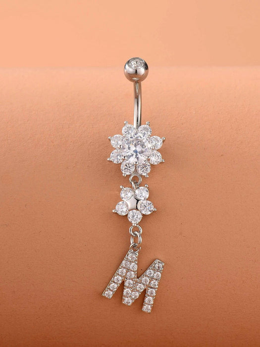 Shein Anillo de ombligo con dije de letra de diamantes de imitación - Quierox - Tienda Online