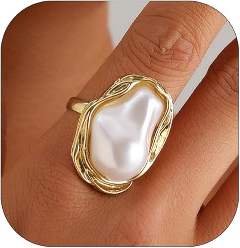 SHEIN Anillo de perlas barrocas para mujer - Quierox - Tienda Online