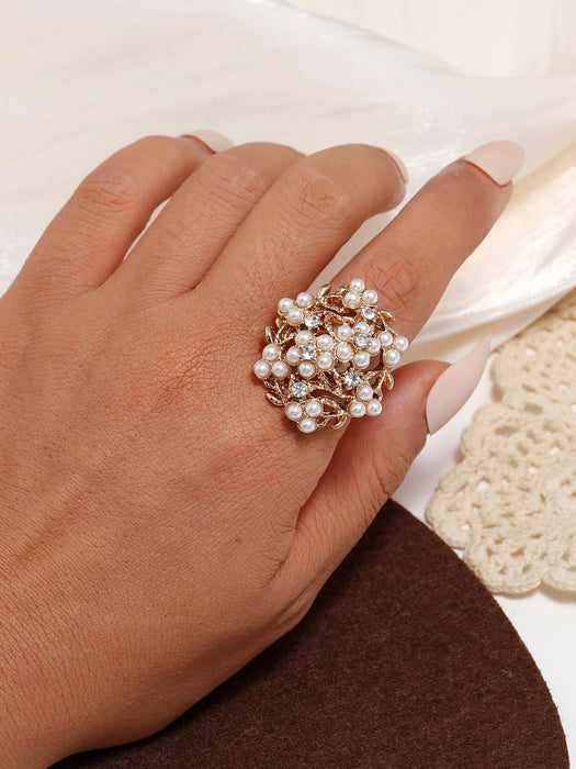 Shein Anillo decorado con diamantes de imitación y perlas de imitación - Quierox - Tienda Online