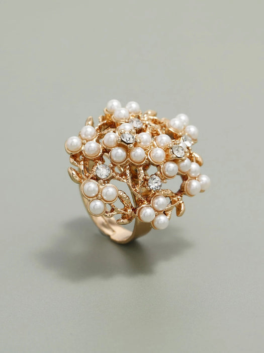 Shein Anillo decorado con diamantes de imitación y perlas de imitación - Quierox - Tienda Online