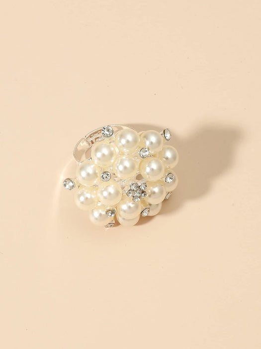 Shein Anillo decorado con flores de strass y perlas artificiales - Quierox - Tienda Online
