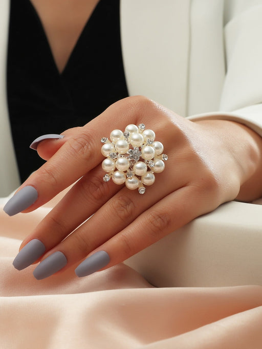 Shein Anillo decorado con flores de strass y perlas artificiales - Quierox - Tienda Online