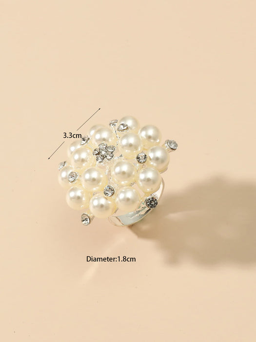Shein Anillo decorado con flores de strass y perlas artificiales - Quierox - Tienda Online