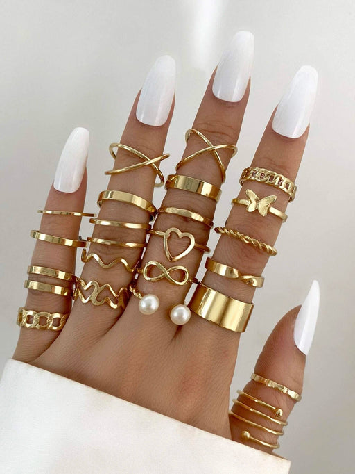 Shein Anillo decorativo con 22 piezas de corazón y perlas de imitación - Quierox - Tienda Online