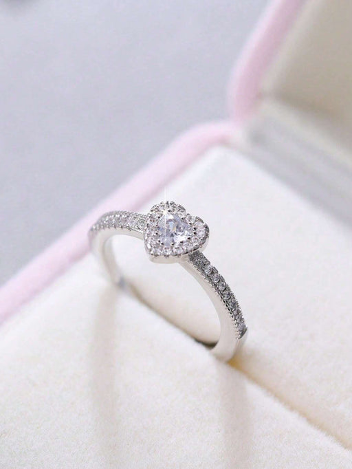 SHEIN Anillo decorativo con circonita en forma de corazón ajustable - Quierox - Tienda Online