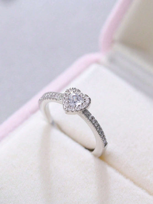 SHEIN Anillo decorativo con circonita en forma de corazón ajustable - Quierox - Tienda Online