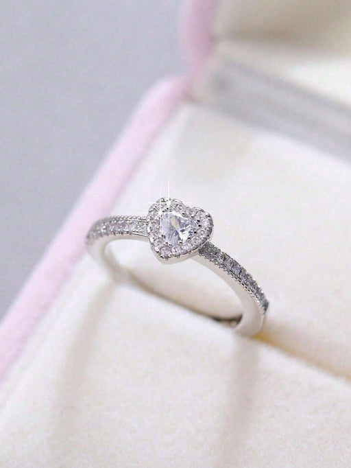 SHEIN Anillo decorativo con circonita en forma de corazón ajustable - Quierox - Tienda Online