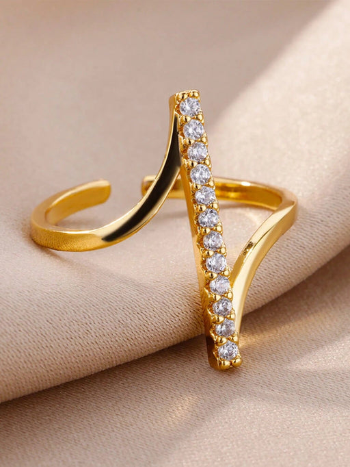 Shein Anillo minimalista de acero inoxidable con circonita cúbica a rayas - Quierox - Tienda Online
