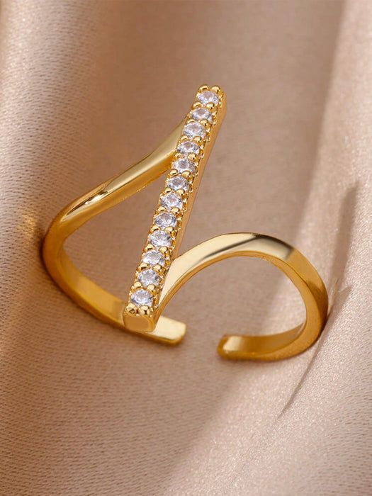 Shein Anillo minimalista de acero inoxidable con circonita cúbica a rayas - Quierox - Tienda Online