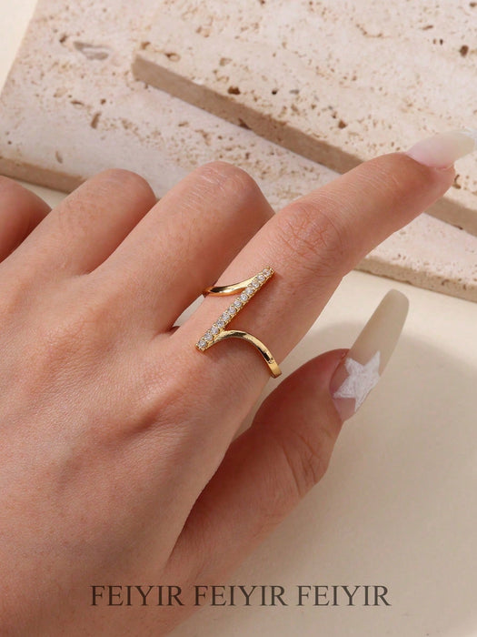 Shein Anillo minimalista de acero inoxidable con circonita cúbica a rayas - Quierox - Tienda Online