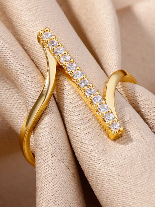 Shein Anillo minimalista de acero inoxidable con circonita cúbica a rayas - Quierox - Tienda Online