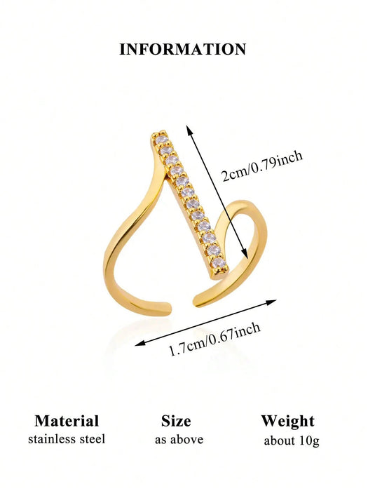 Shein Anillo minimalista de acero inoxidable con circonita cúbica a rayas - Quierox - Tienda Online