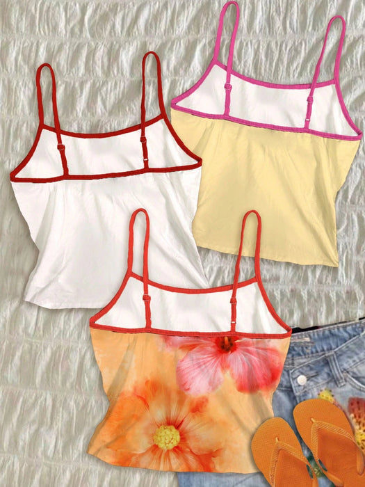 SHEIN Attitoon - Set de 3 camisetas sin mangas con estampado floral - Quierox - Tienda Online