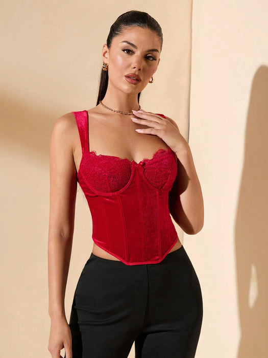SHEIN BAE Top halter corsé de encaje floral - Quierox - Tienda Online