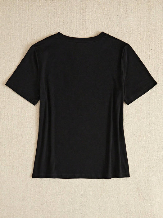 Shein BamGleam Camiseta casual de manga corta ajustada para mujer con estampado de corazón - Quierox - Tienda Online