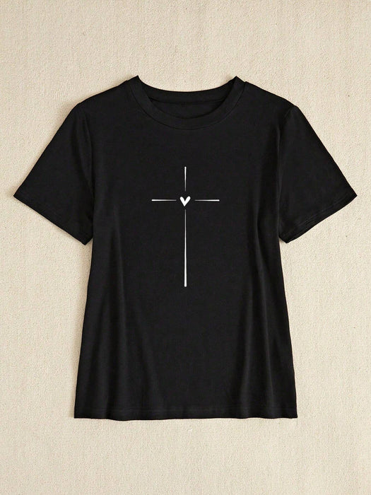 Shein BamGleam Camiseta casual de manga corta ajustada para mujer con estampado de corazón - Quierox - Tienda Online