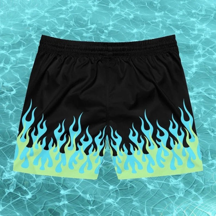 Shein Bañador de niño con estampado de llamas azules y verdes - Quierox - Tienda Online