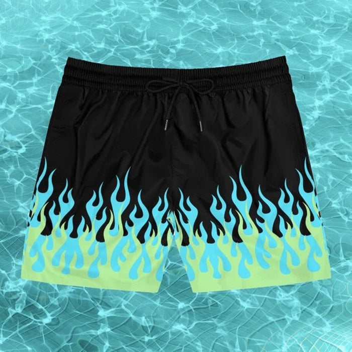 Shein Bañador de niño con estampado de llamas azules y verdes - Quierox - Tienda Online