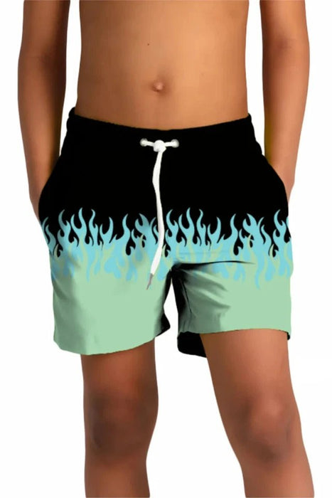 Shein Bañador de niño con estampado de llamas azules y verdes - Quierox - Tienda Online