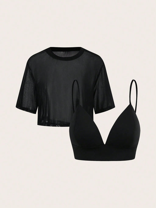 SHEIN BASICS Camisola corta de color liso y top de verano holgado de manga corta - Quierox - Tienda Online
