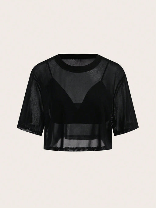 SHEIN BASICS Camisola corta de color liso y top de verano holgado de manga corta - Quierox - Tienda Online