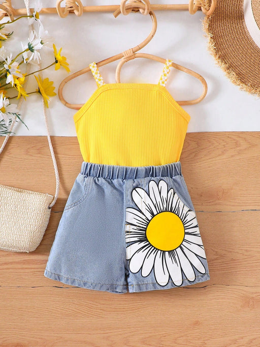 Shein Bebé niña Top de tirantes con detalle de apliques y shorts con estampado floral - Quierox - Tienda Online