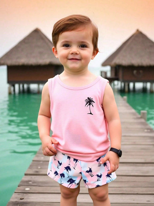 SHEIN Bebé niño Top tank con estampado de árbol de coco & Shorts - Quierox - Tienda Online