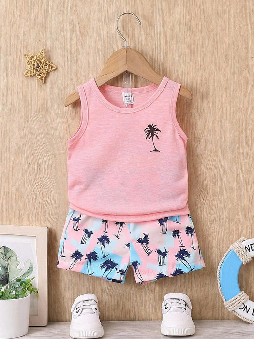 SHEIN Bebé niño Top tank con estampado de árbol de coco & Shorts - Quierox - Tienda Online