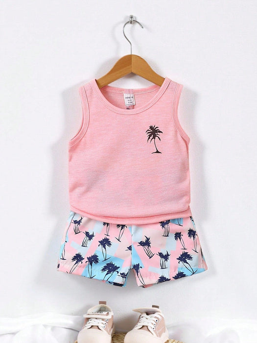 SHEIN Bebé niño Top tank con estampado de árbol de coco & Shorts - Quierox - Tienda Online
