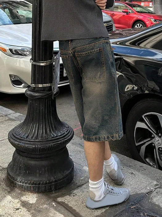 Shein Bermudas vaqueras informales de pierna ancha y corte holgado para hombre, estilo emo - Quierox - Tienda Online