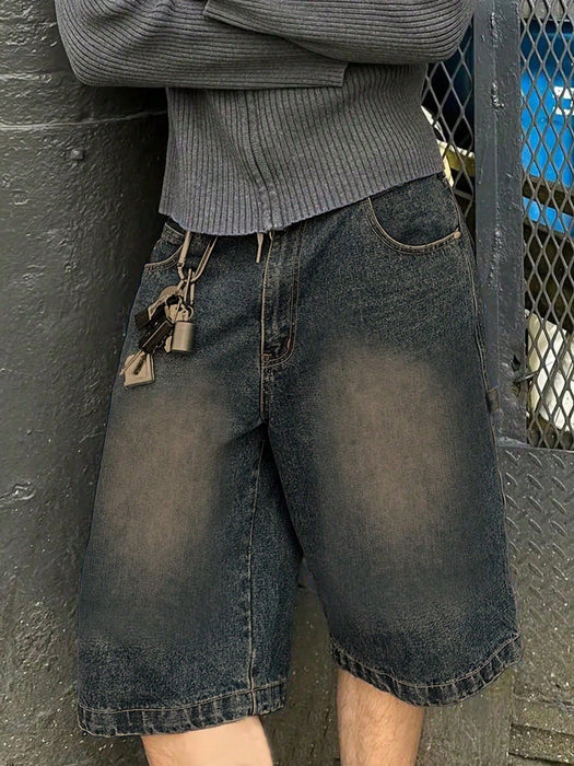Shein Bermudas vaqueras informales de pierna ancha y corte holgado para hombre, estilo emo - Quierox - Tienda Online