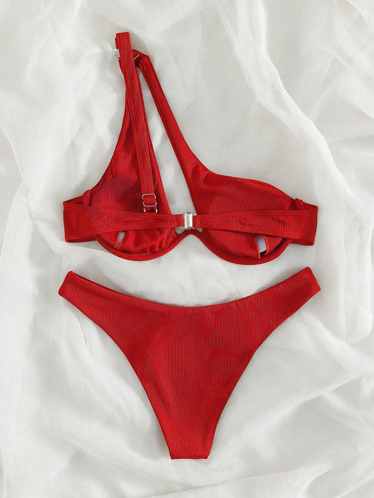 SHEIN Bikini rojo de dos piezas para mujer, tirantes ajustables, aros, cierre de gancho - Quierox - Tienda Online