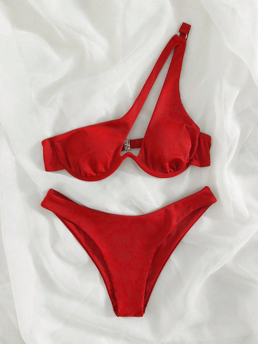 SHEIN Bikini rojo de dos piezas para mujer, tirantes ajustables, aros, cierre de gancho - Quierox - Tienda Online